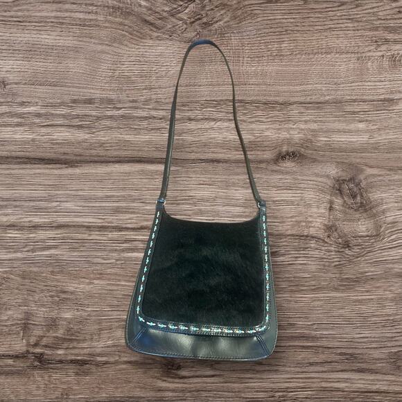 Vintage Fossil 1954 Black Leather Crossbody Shoulder Bag Purse Cowhide Western - Picture 1 of 5